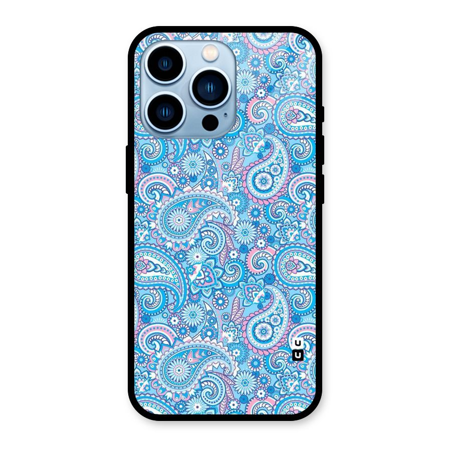 Blue Block Pattern Glass Back Case for iPhone 13 Pro