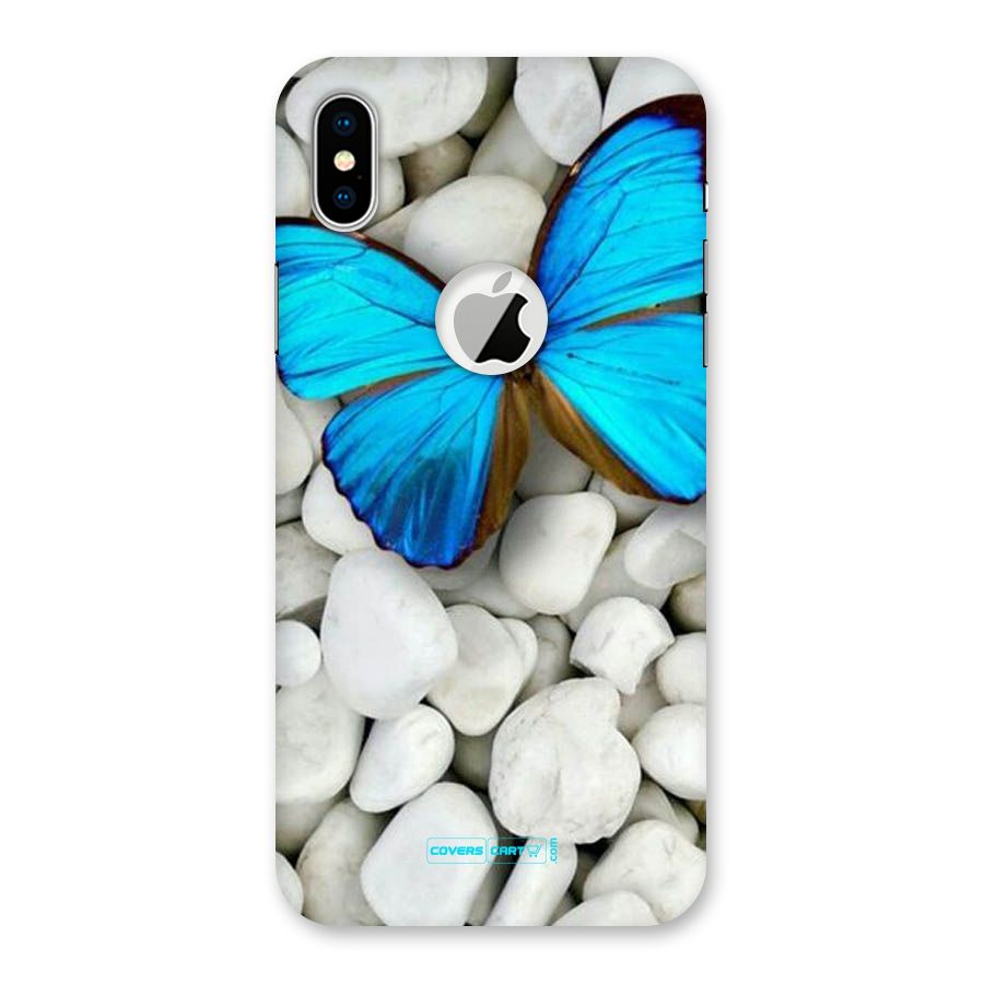 Blue Butterfly Back Case for iPhone X Logo Cut