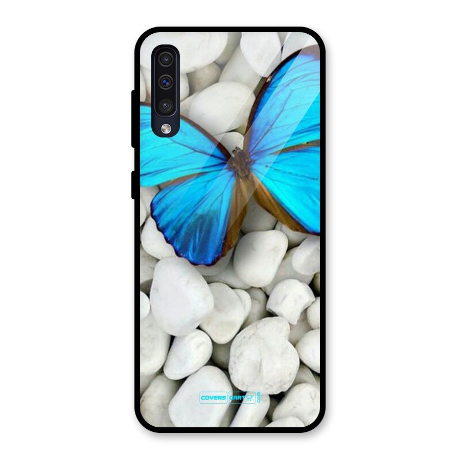 Blue Butterfly Glass Back Case for Galaxy A50