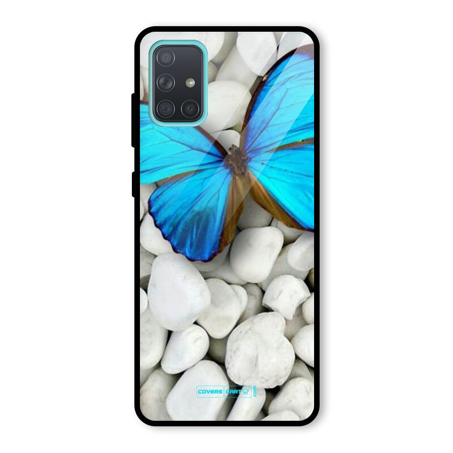 Blue Butterfly Glass Back Case for Galaxy A71
