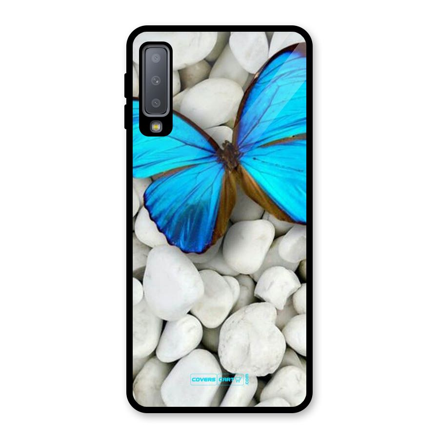 Blue Butterfly Glass Back Case for Galaxy A7 (2018)