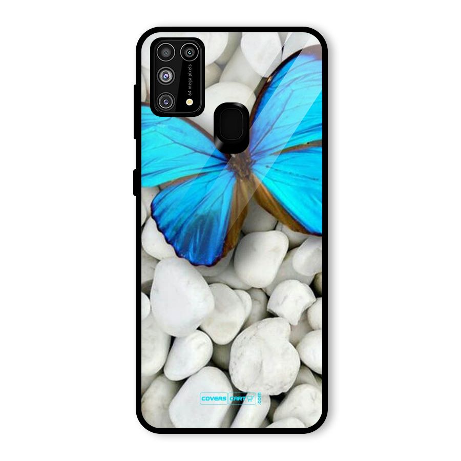 Blue Butterfly Glass Back Case for Galaxy F41