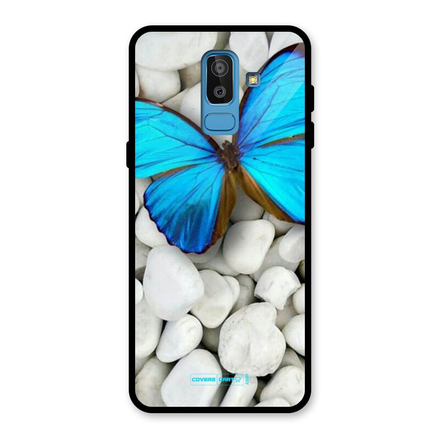 Blue Butterfly Glass Back Case for Galaxy J8