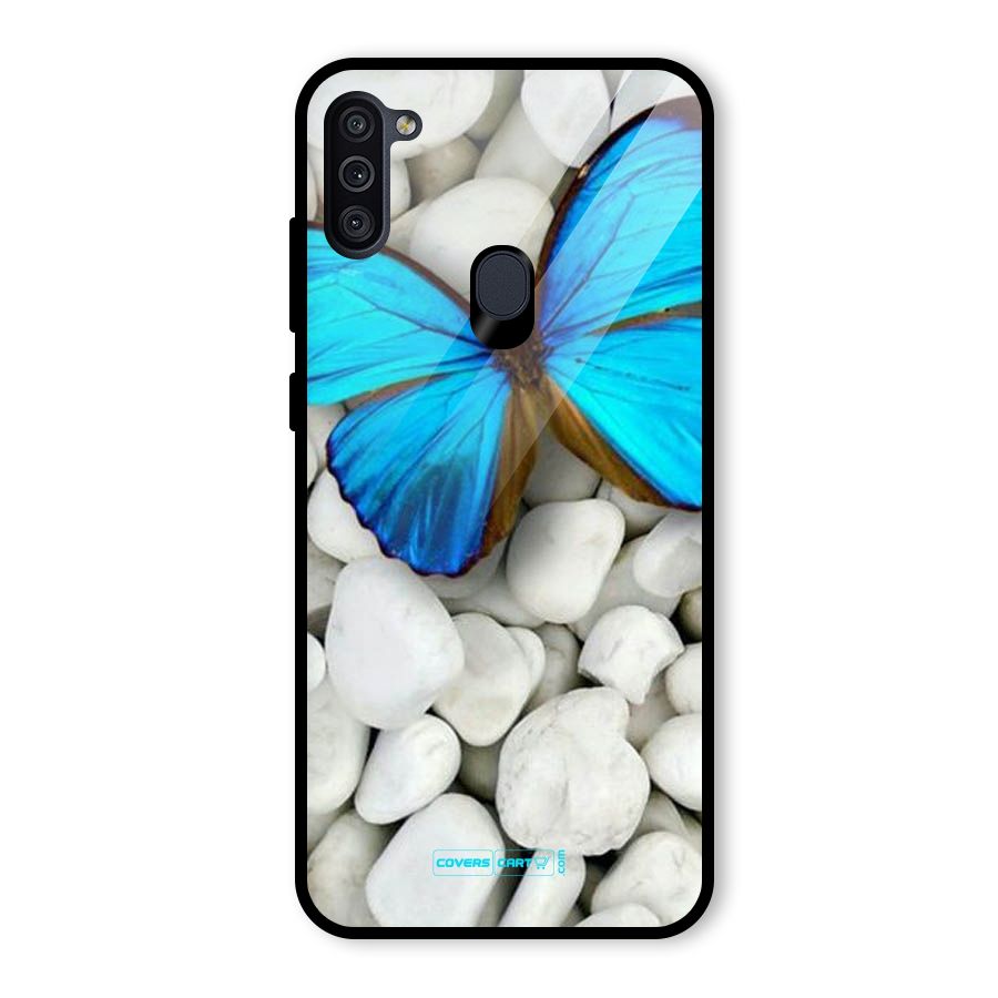 Blue Butterfly Glass Back Case for Galaxy M11