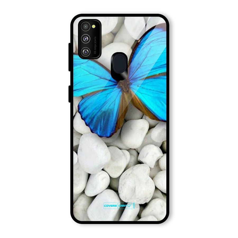 Blue Butterfly Glass Back Case for Galaxy M30s