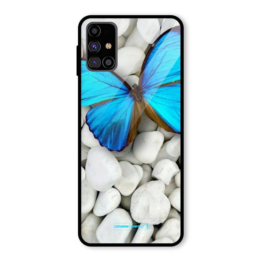 Blue Butterfly Glass Back Case for Galaxy M31s