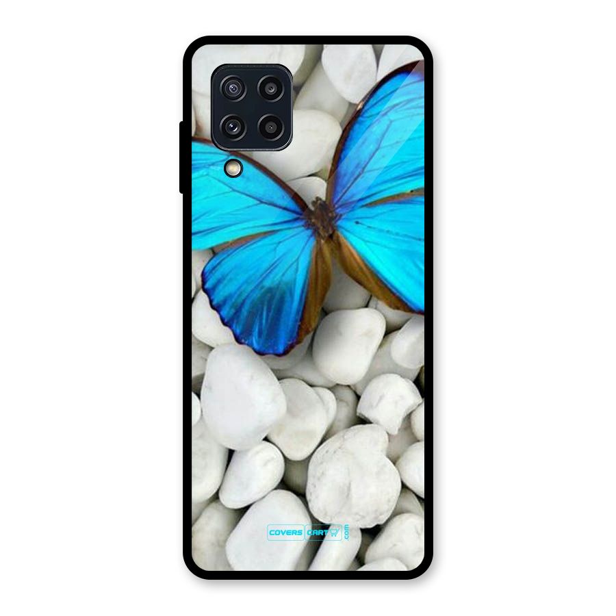 Blue Butterfly Glass Back Case for Galaxy M32