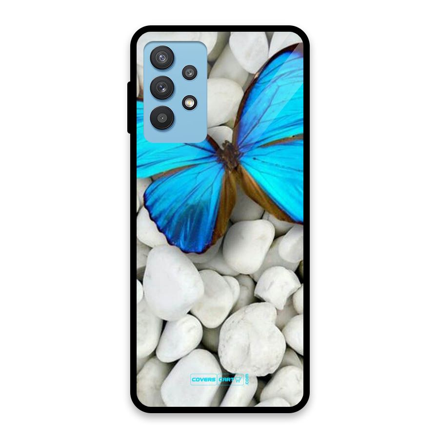Blue Butterfly Glass Back Case for Galaxy M32 5G