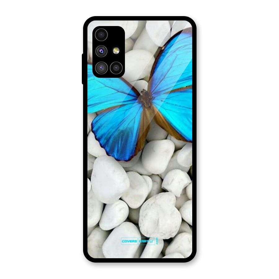 Blue Butterfly Glass Back Case for Galaxy M51
