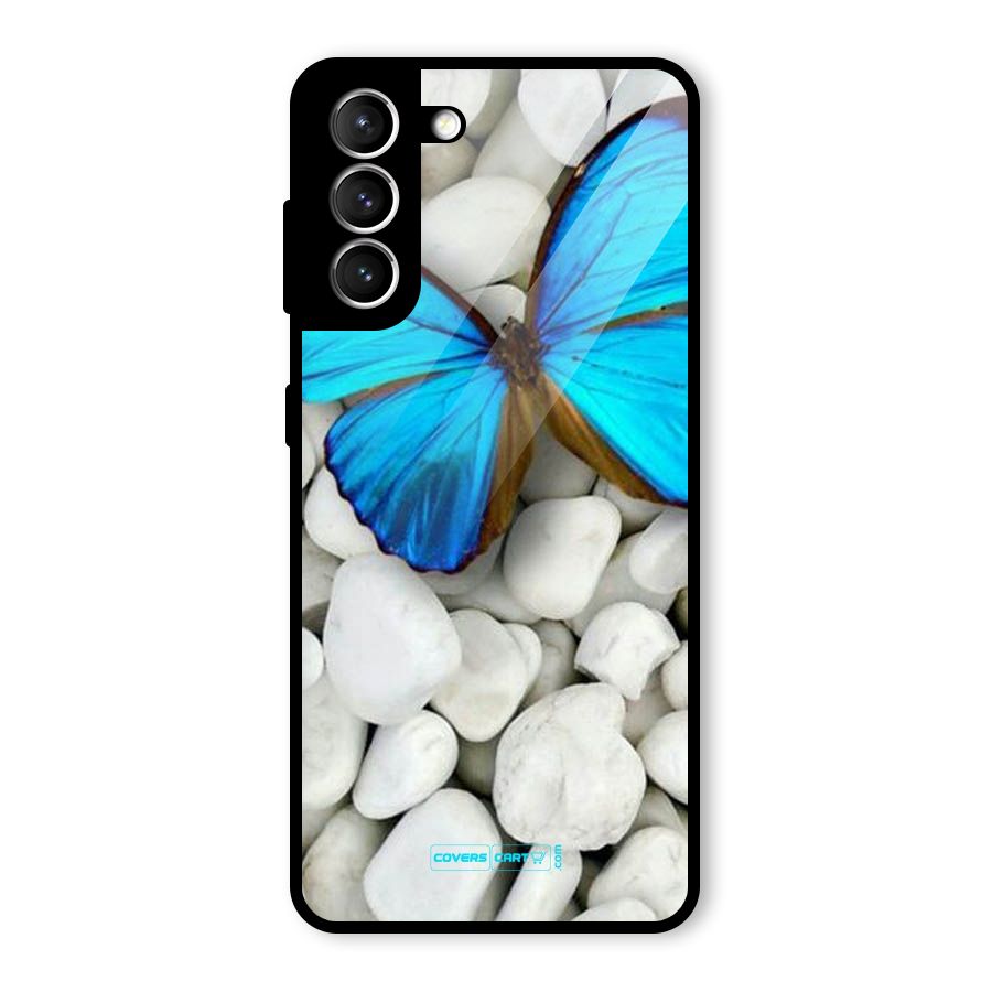 Blue Butterfly Glass Back Case for Galaxy S21 5G