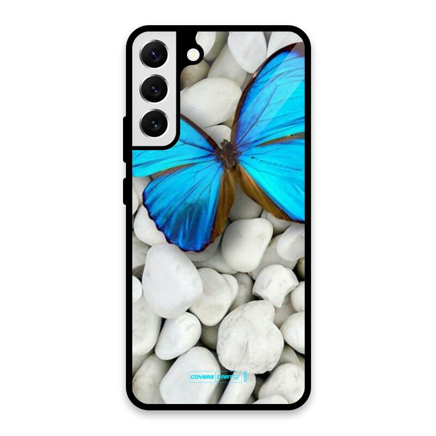 Blue Butterfly Glass Back Case for Galaxy S22 Plus 5G