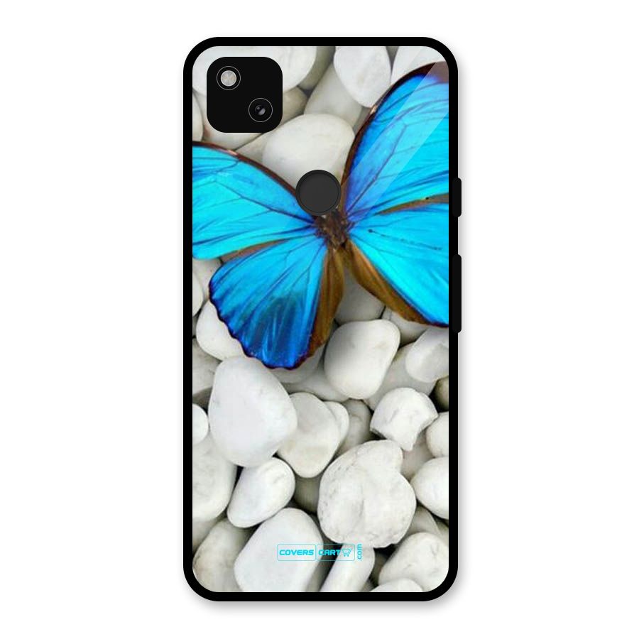 Blue Butterfly Glass Back Case for Google Pixel 4a