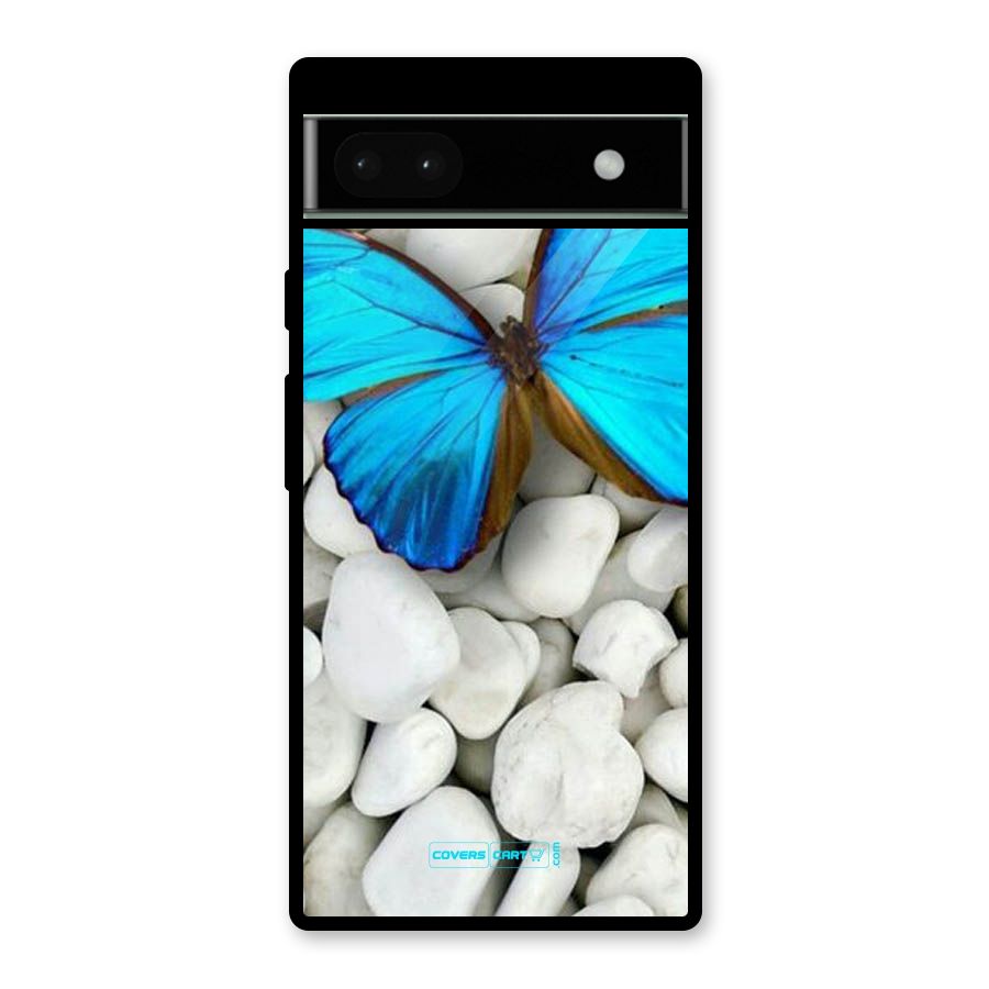 Blue Butterfly Glass Back Case for Google Pixel 6a