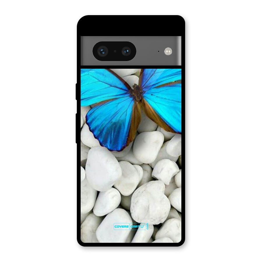 Blue Butterfly Glass Back Case for Google Pixel 7