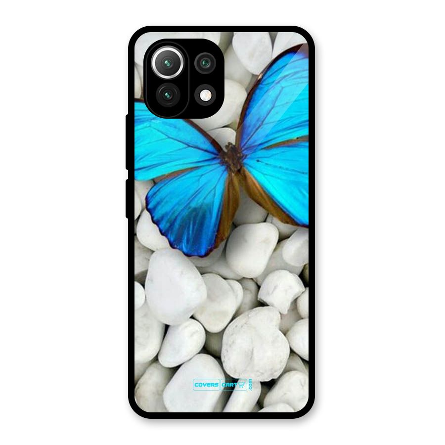 Blue Butterfly Glass Back Case for Mi 11 Lite