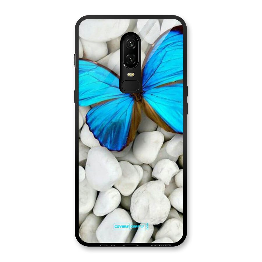 Blue Butterfly Glass Back Case for OnePlus 6