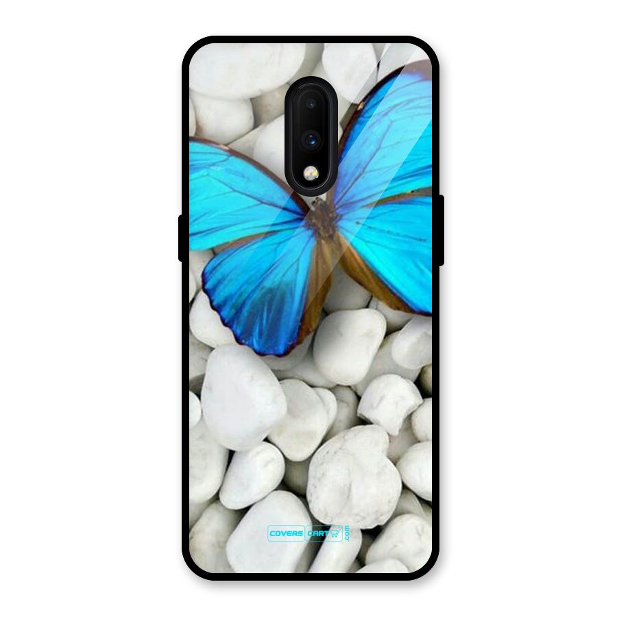 Blue Butterfly Glass Back Case for OnePlus 7