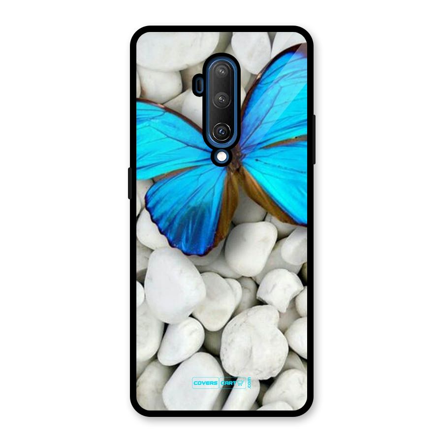 Blue Butterfly Glass Back Case for OnePlus 7T Pro