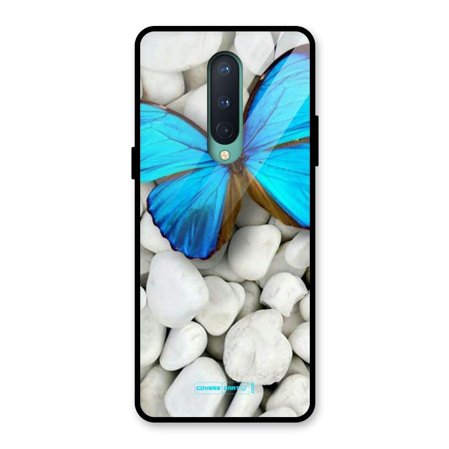 Blue Butterfly Glass Back Case for OnePlus 8