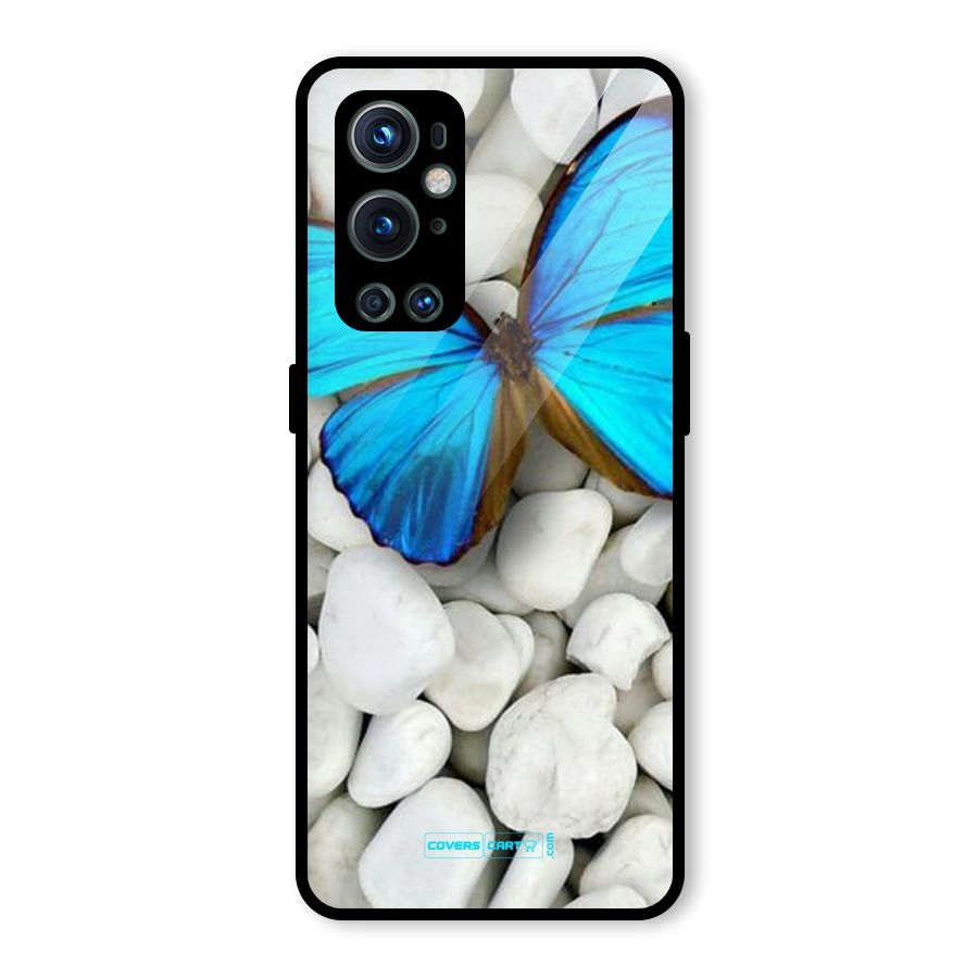 Blue Butterfly Glass Back Case for OnePlus 9 Pro