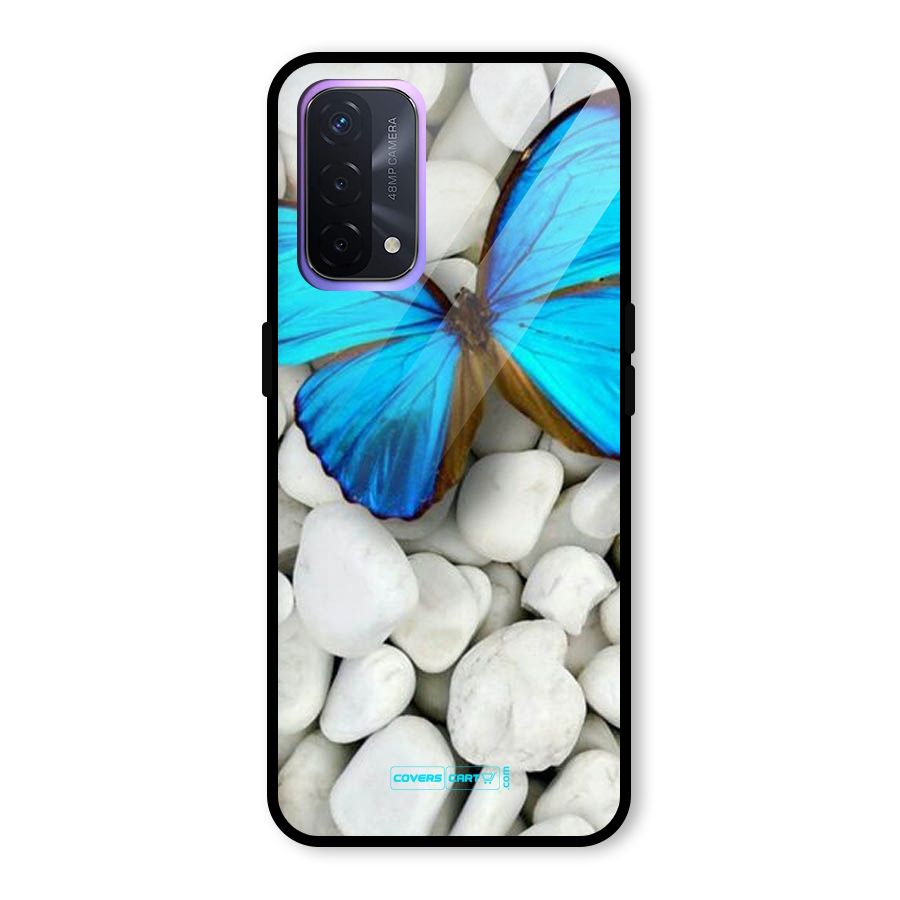Blue Butterfly Glass Back Case for Oppo A74 5G
