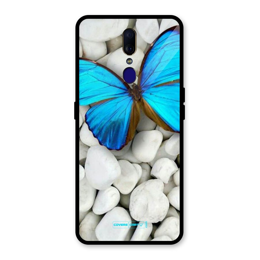 Blue Butterfly Glass Back Case for Oppo F11
