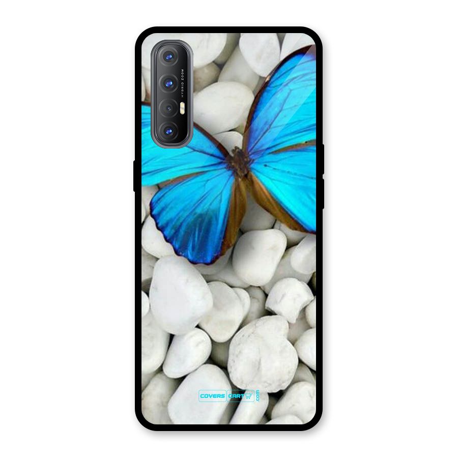 Blue Butterfly Glass Back Case for Oppo Reno3 Pro