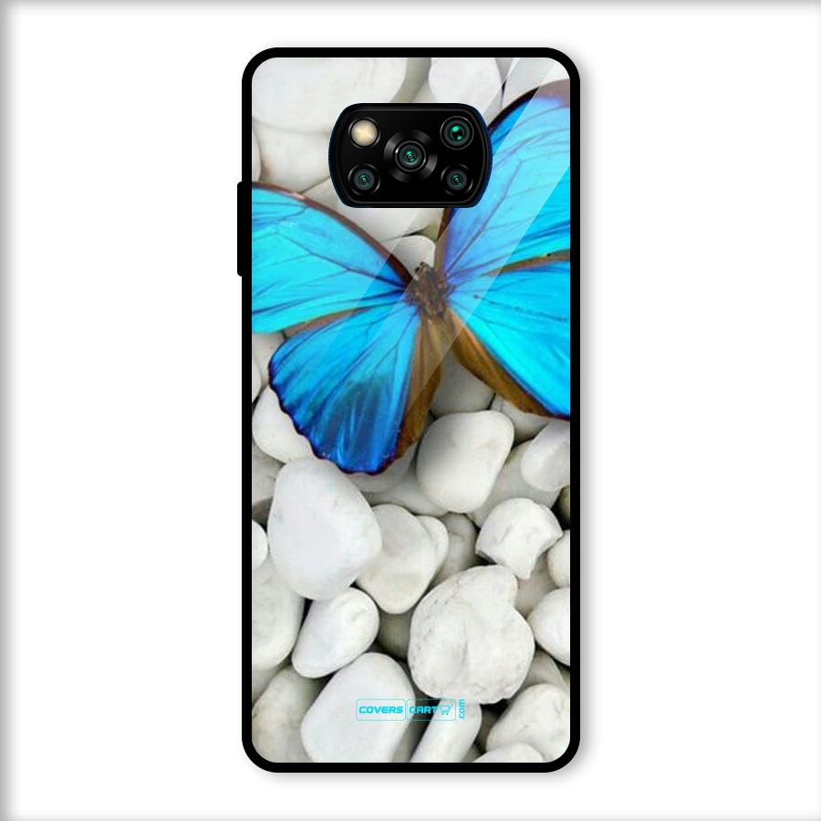Blue Butterfly Glass Back Case for Poco X3