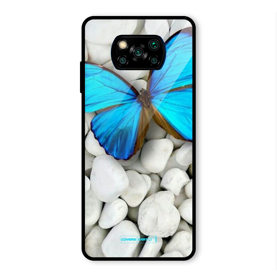 Blue Butterfly Glass Back Case for Poco X3 Pro