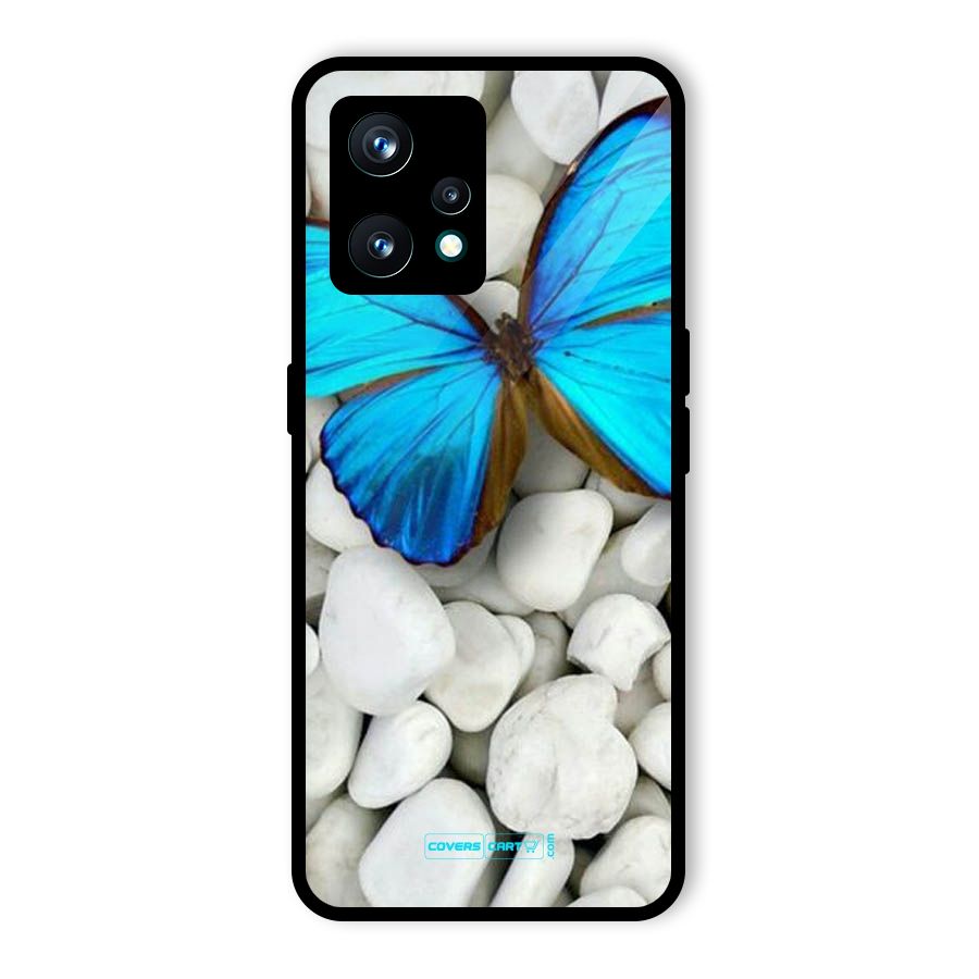 Blue Butterfly Glass Back Case for Realme 9 Pro Plus 5G