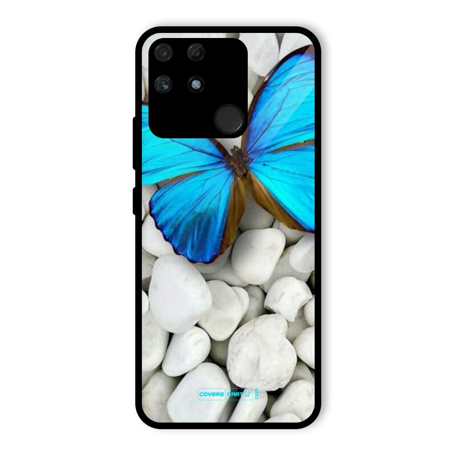 Blue Butterfly Glass Back Case for Realme Narzo 50A