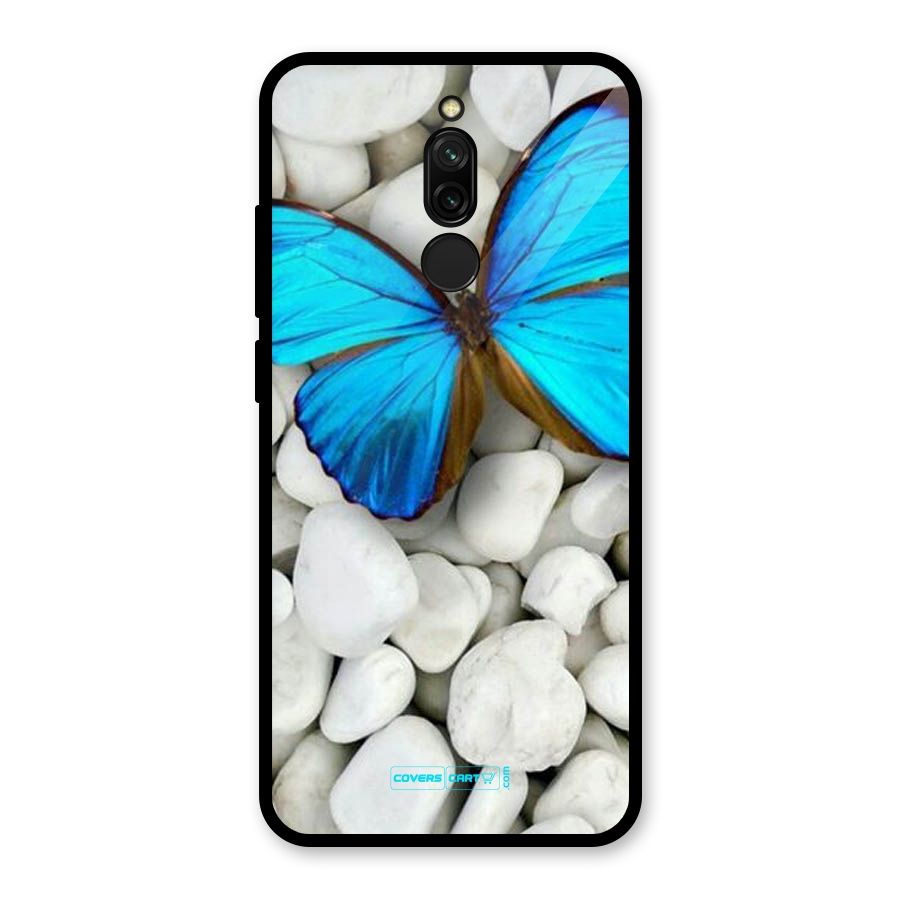 Blue Butterfly Glass Back Case for Redmi 8