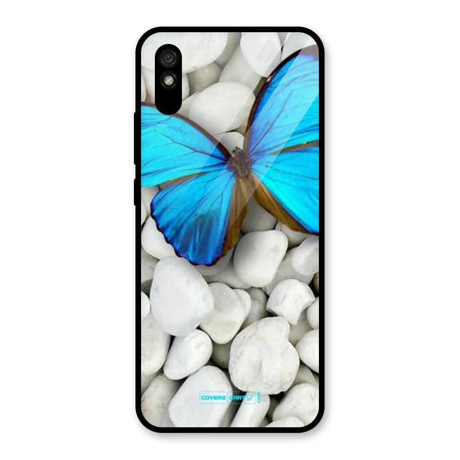 Blue Butterfly Glass Back Case for Redmi 9i