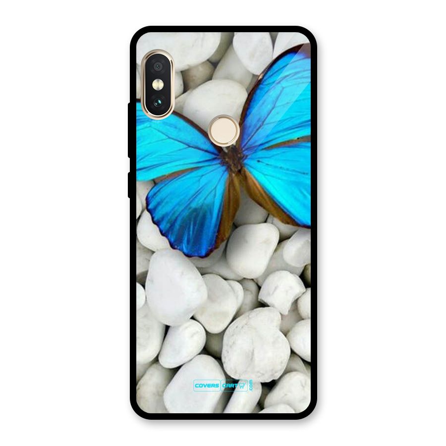 Blue Butterfly Glass Back Case for Redmi Note 5 Pro