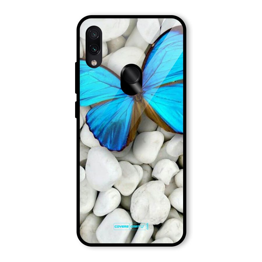 Blue Butterfly Glass Back Case for Redmi Note 7 Pro