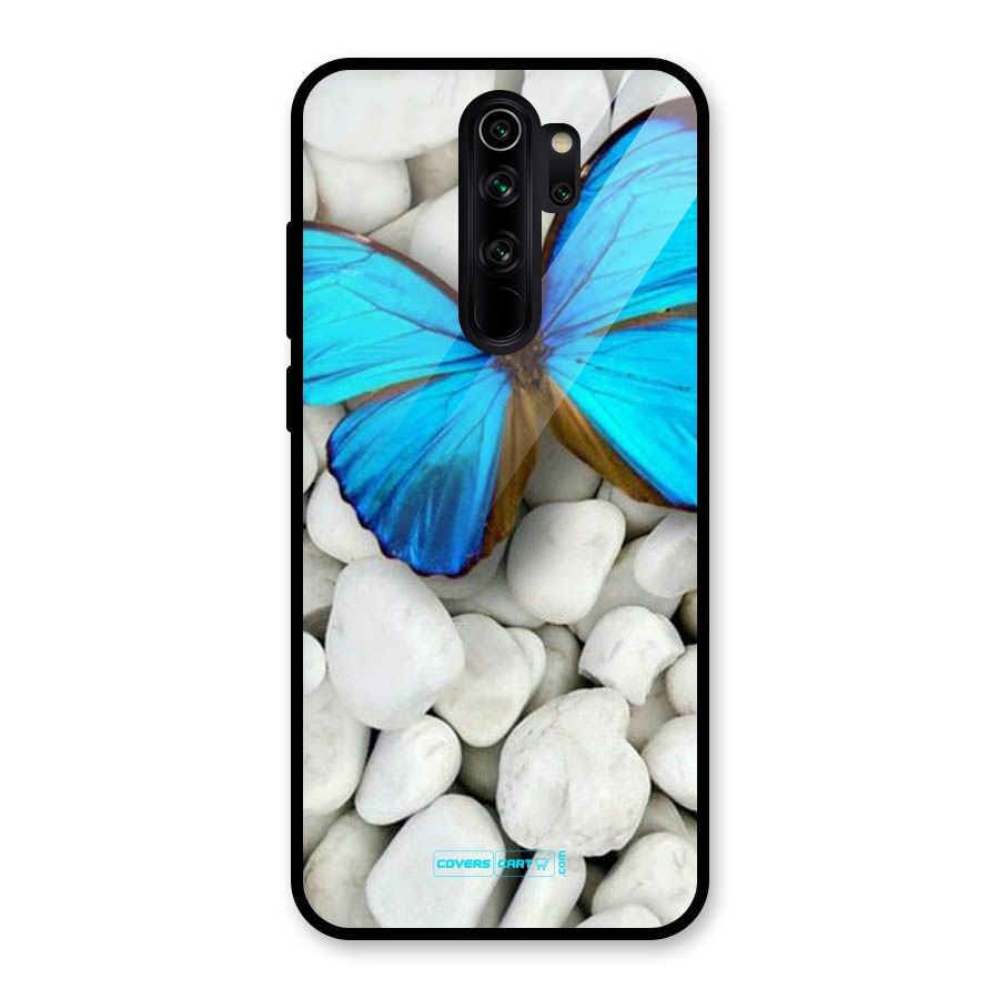 Blue Butterfly Glass Back Case for Redmi Note 8 Pro