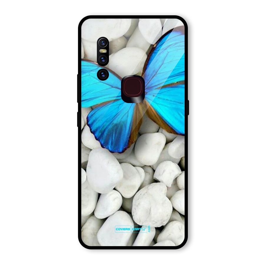 Blue Butterfly Glass Back Case for Vivo V15