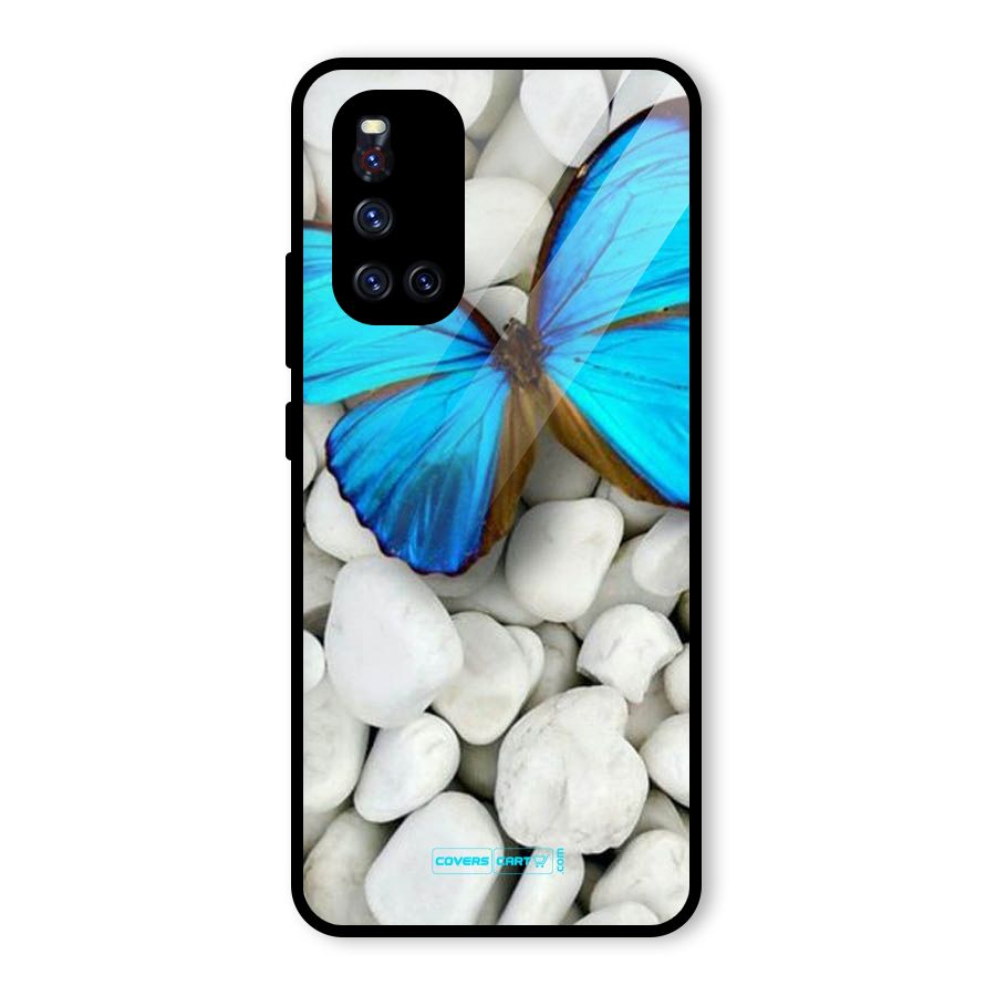 Blue Butterfly Glass Back Case for Vivo V19
