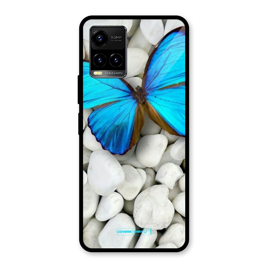 Blue Butterfly Glass Back Case for Vivo Y21T