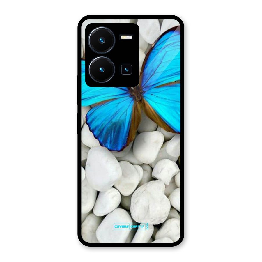 Blue Butterfly Glass Back Case for Vivo Y35