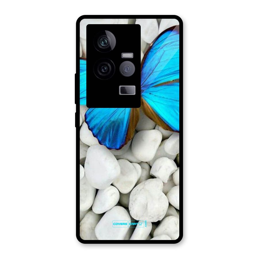 Blue Butterfly Glass Back Case for Vivo iQOO 11 5G