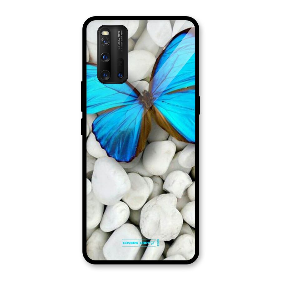 Blue Butterfly Glass Back Case for Vivo iQOO 3