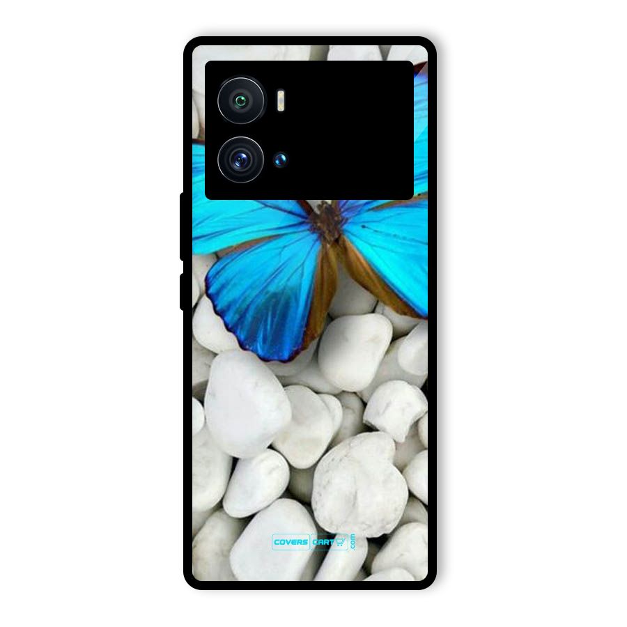 Blue Butterfly Glass Back Case for Vivo iQOO 9 Pro