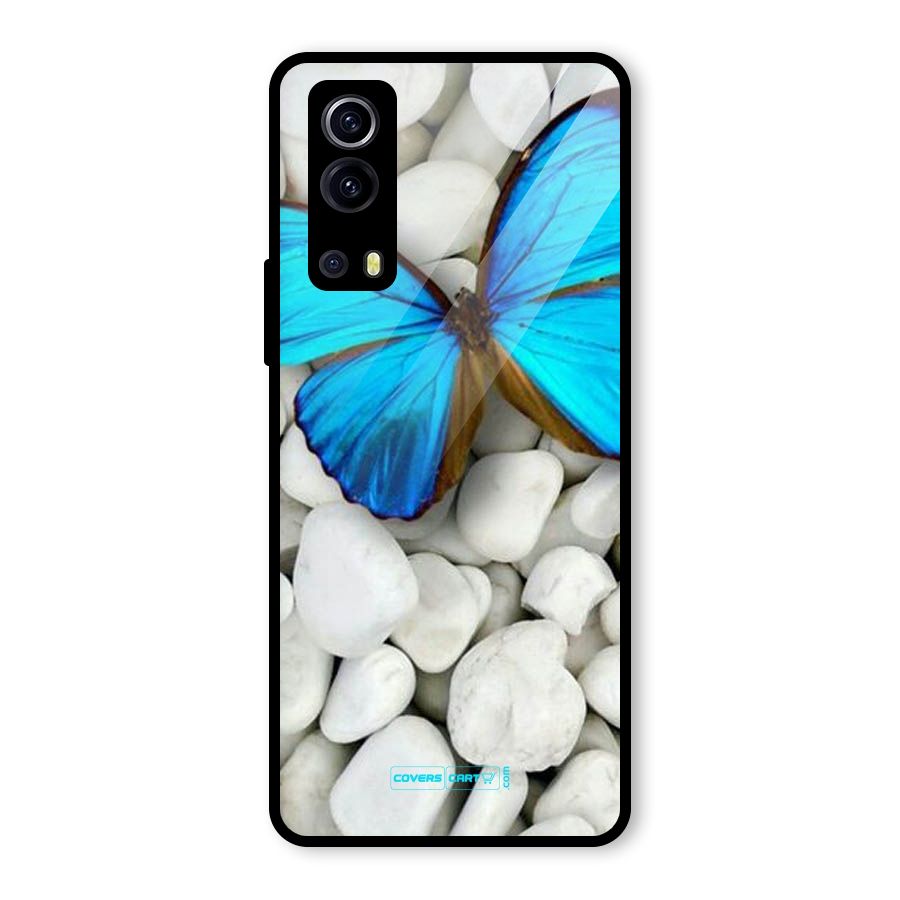Blue Butterfly Glass Back Case for Vivo iQOO Z3
