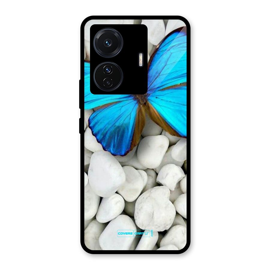 Blue Butterfly Glass Back Case for Vivo iQOO Z6 Pro