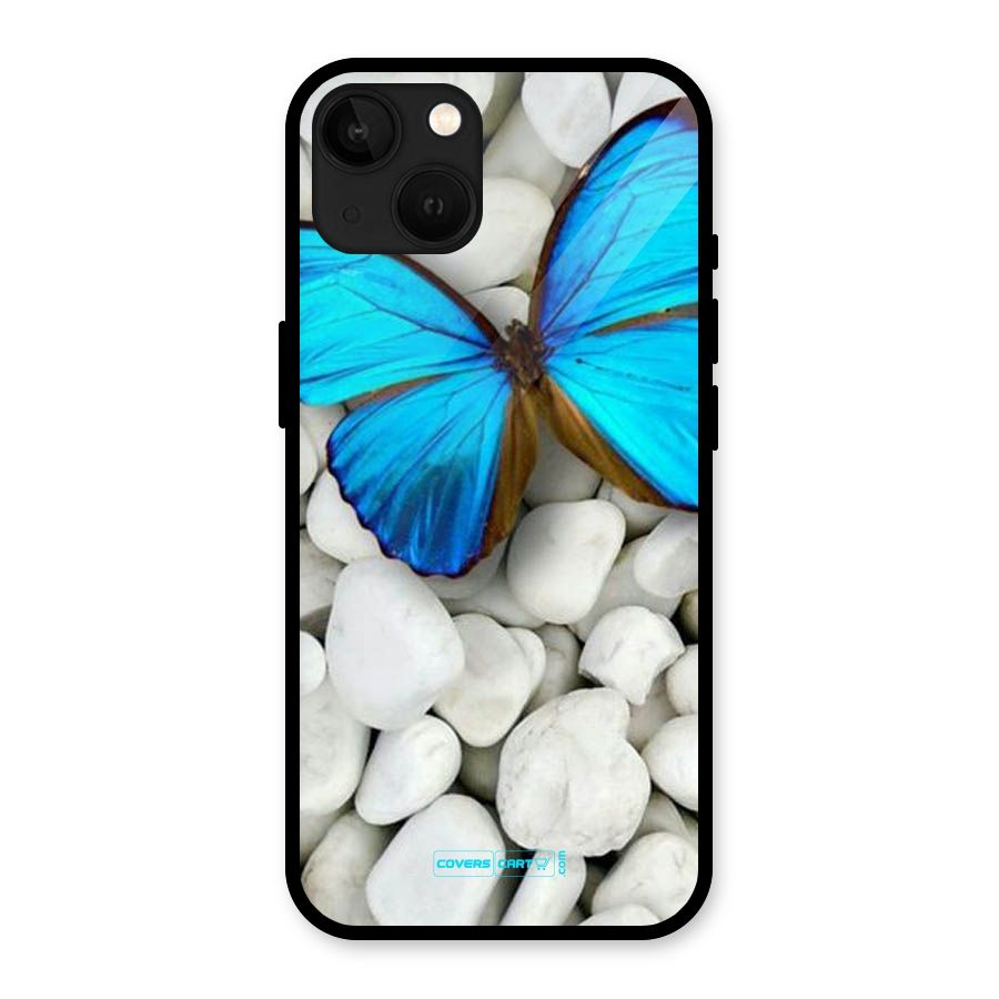Blue Butterfly Glass Back Case for iPhone 13
