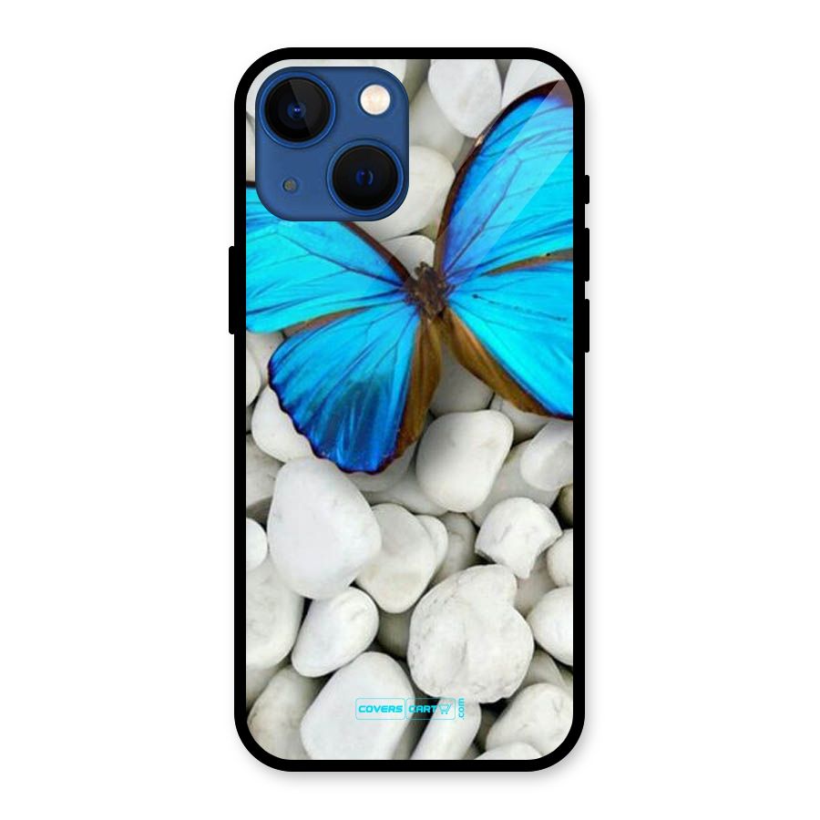 Blue Butterfly Glass Back Case for iPhone 13 Mini