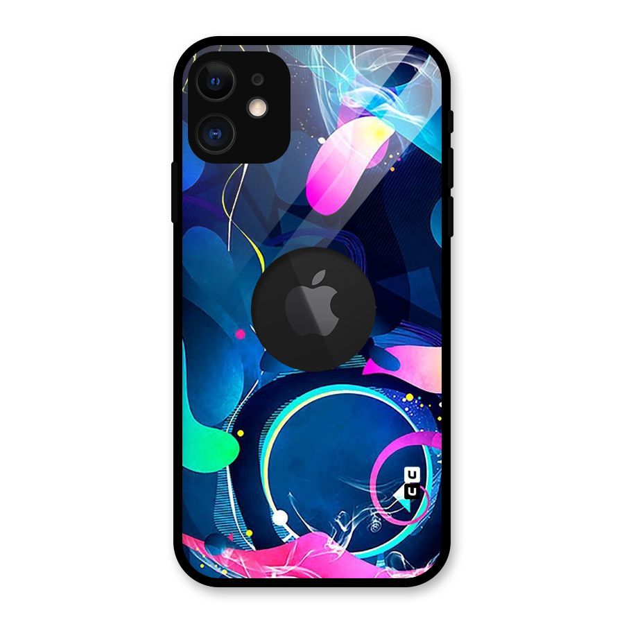 Blue Circle Flow Glass Back Case for iPhone 11 Logo Cut