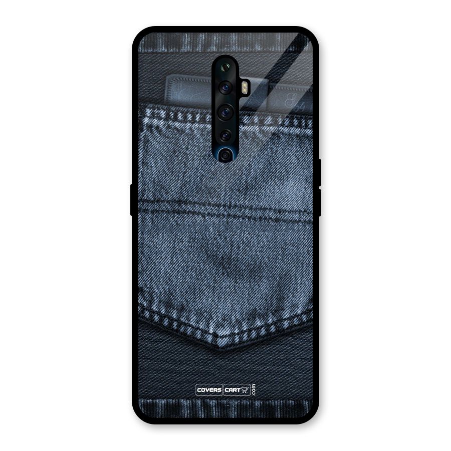 Blue Denim Glass Back Case for Oppo Reno2 F