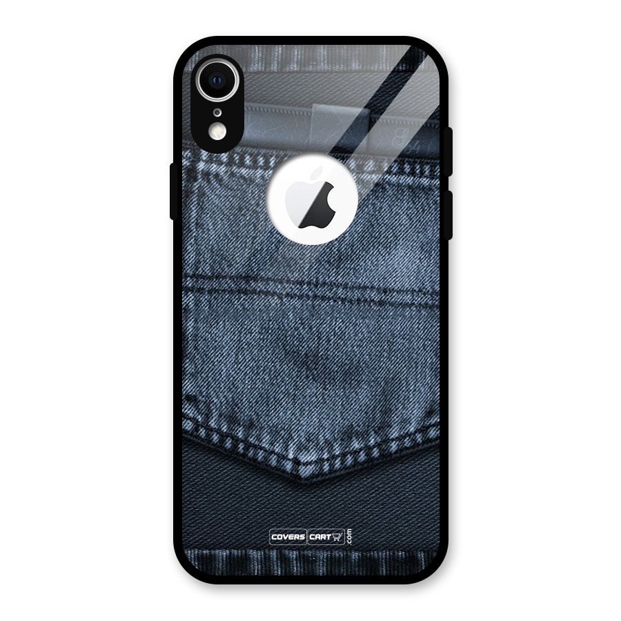 Blue Denim Glass Back Case for iPhone XR Logo Cut